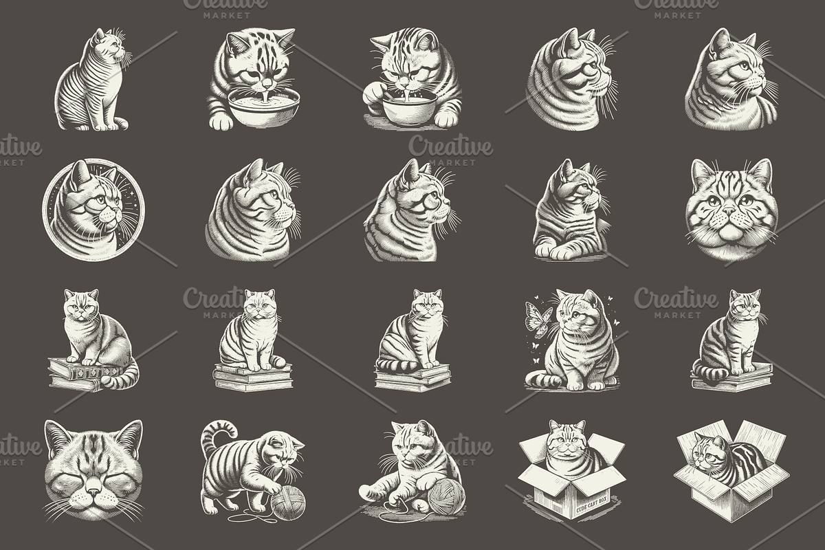 Vintage British Shorthair Cat Design, an Animal Illustration by devastd (Photo 5 of 11)