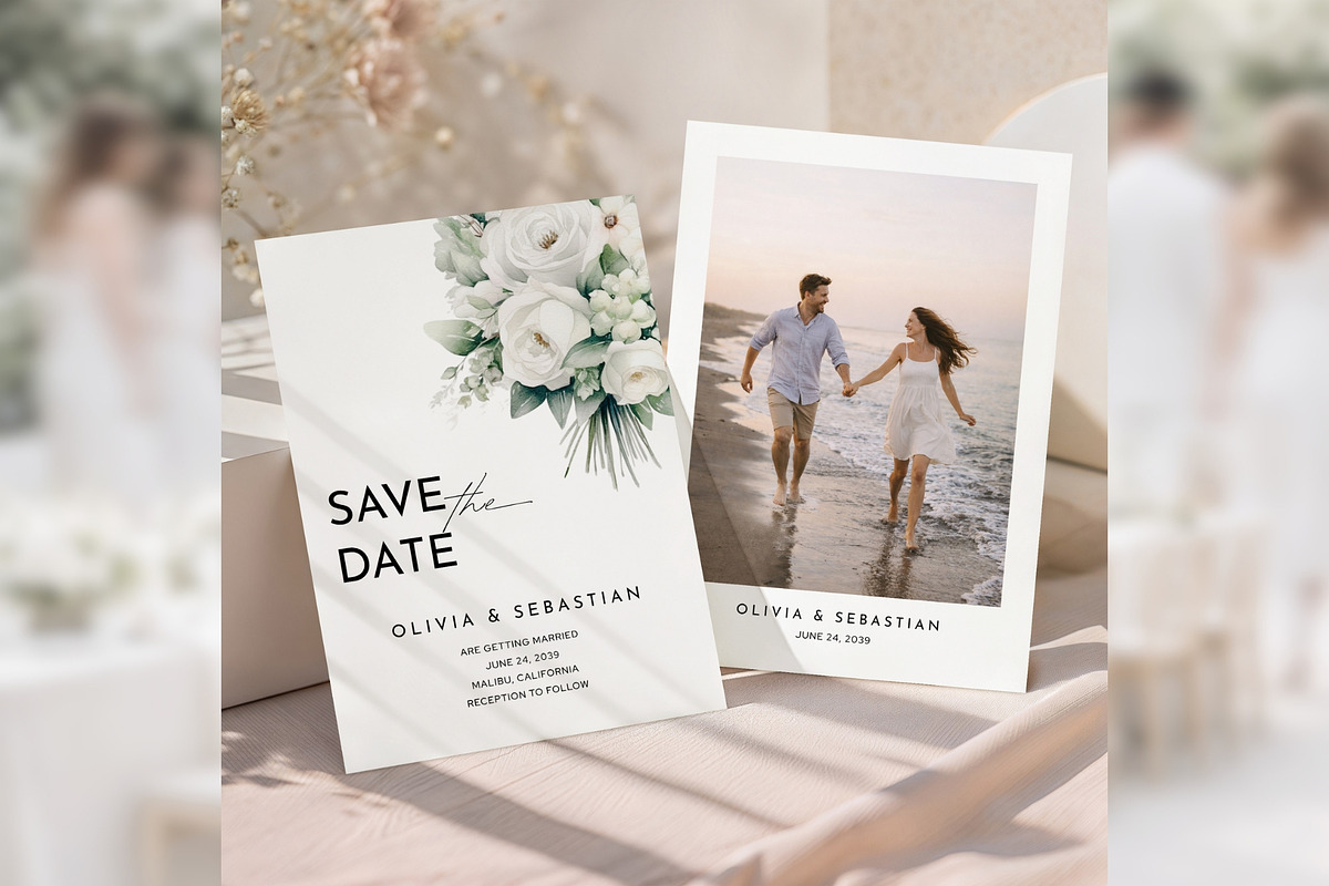 WhiteFloral Save the Date CanvaBD012, an Invitation Template by TyphoonStudio (Photo 1 of 9)