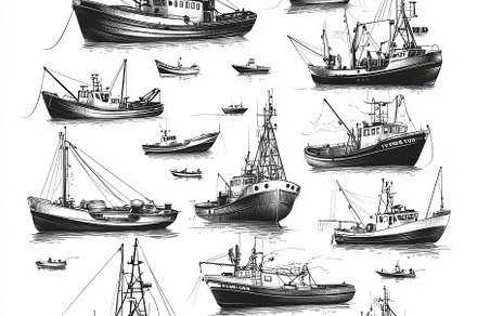 Fishing Boats Monochrome Ink Sketche, an Abstract Photo by Pixeness
