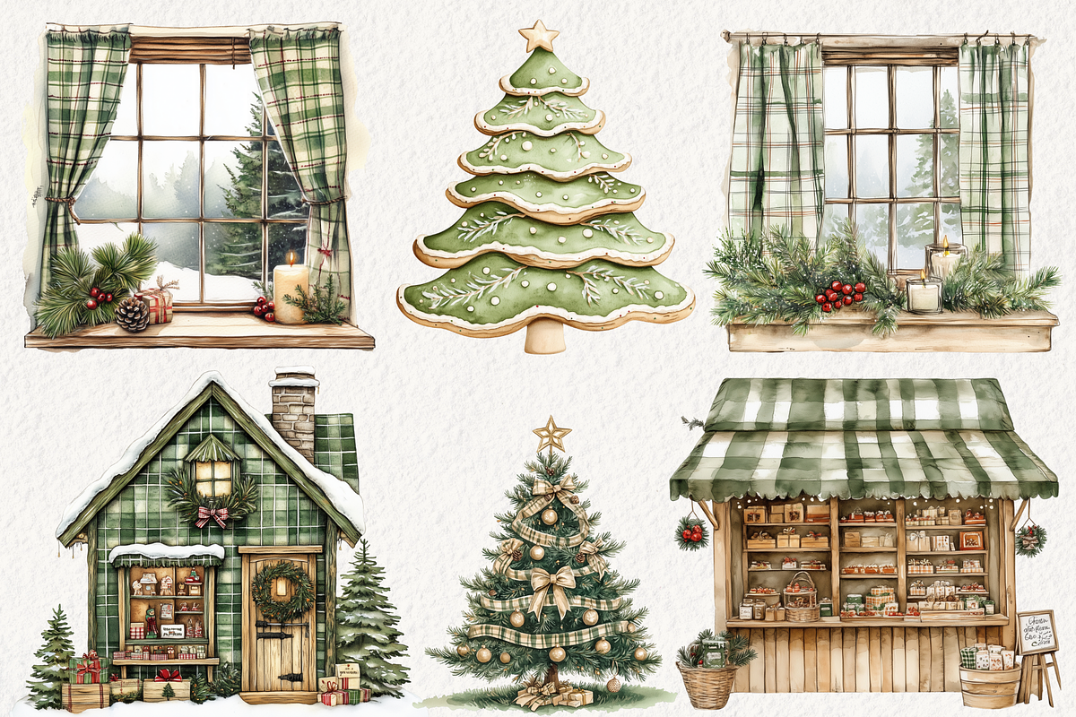 Plaid Green Christmas Clipart, an Illustration by NadiaTheronArt (Photo 3 of 5)