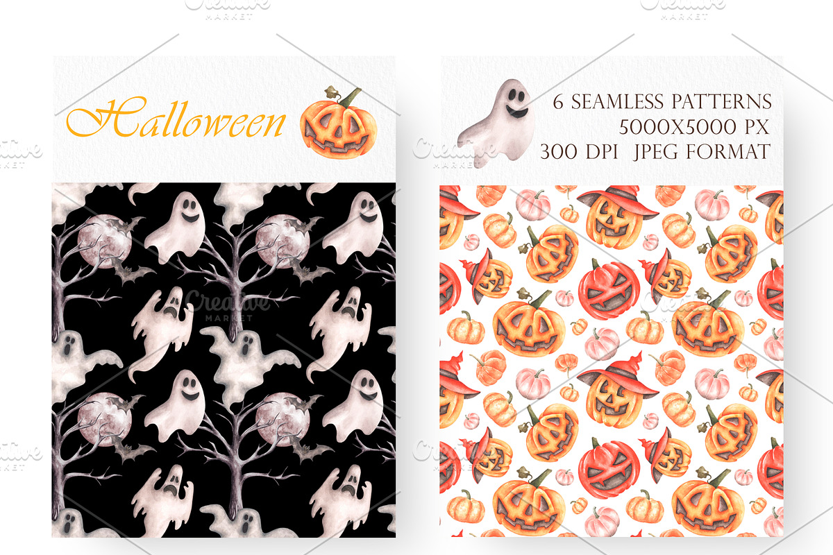 Halloween watercolor set. Pumpkins., a Seasonal Illustration by SabinaWatercolorArt (Photo 5 of 14)