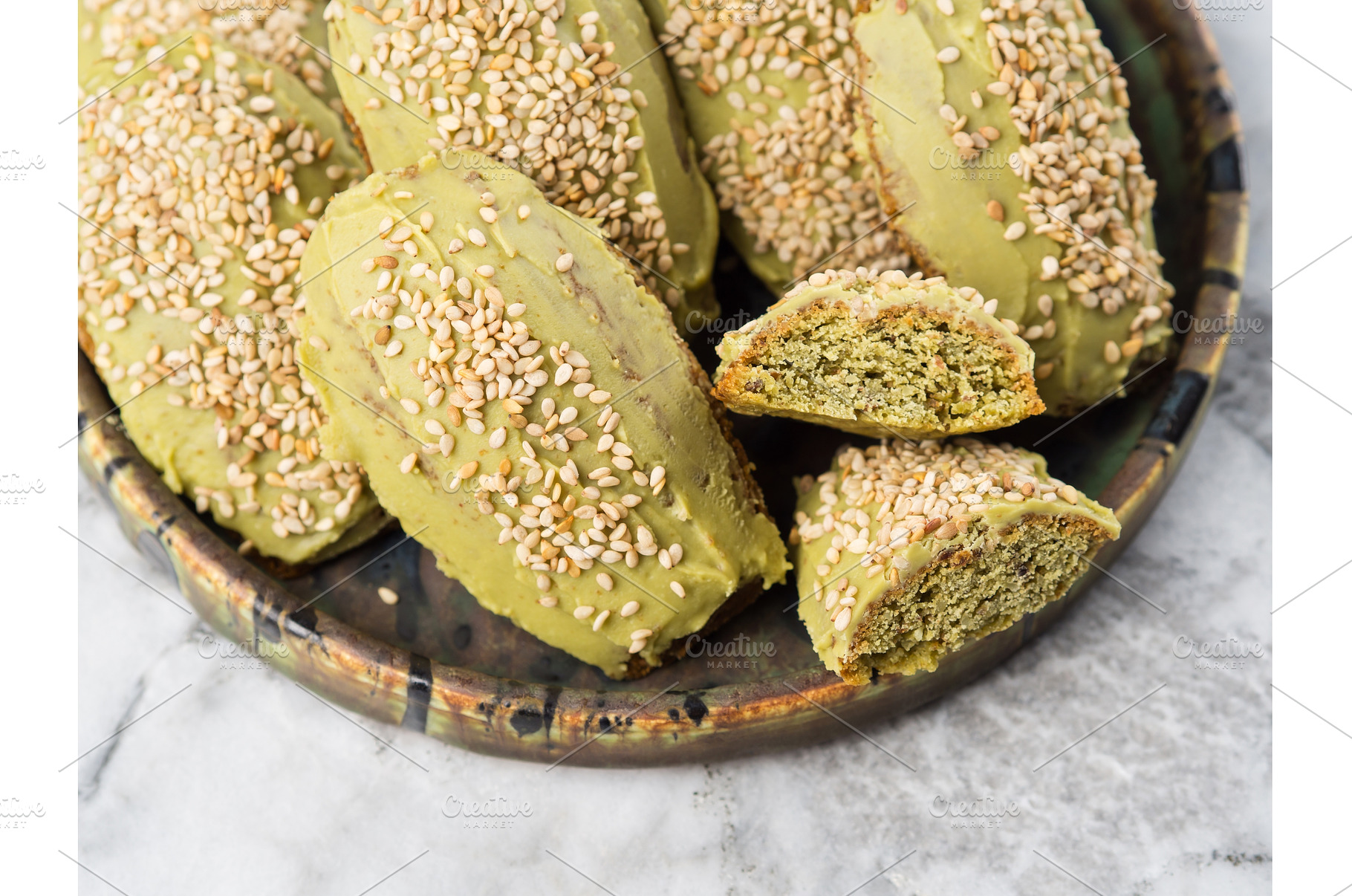 Matcha madeleine cookies with white, a Food & Drink Photo by Lifemorning