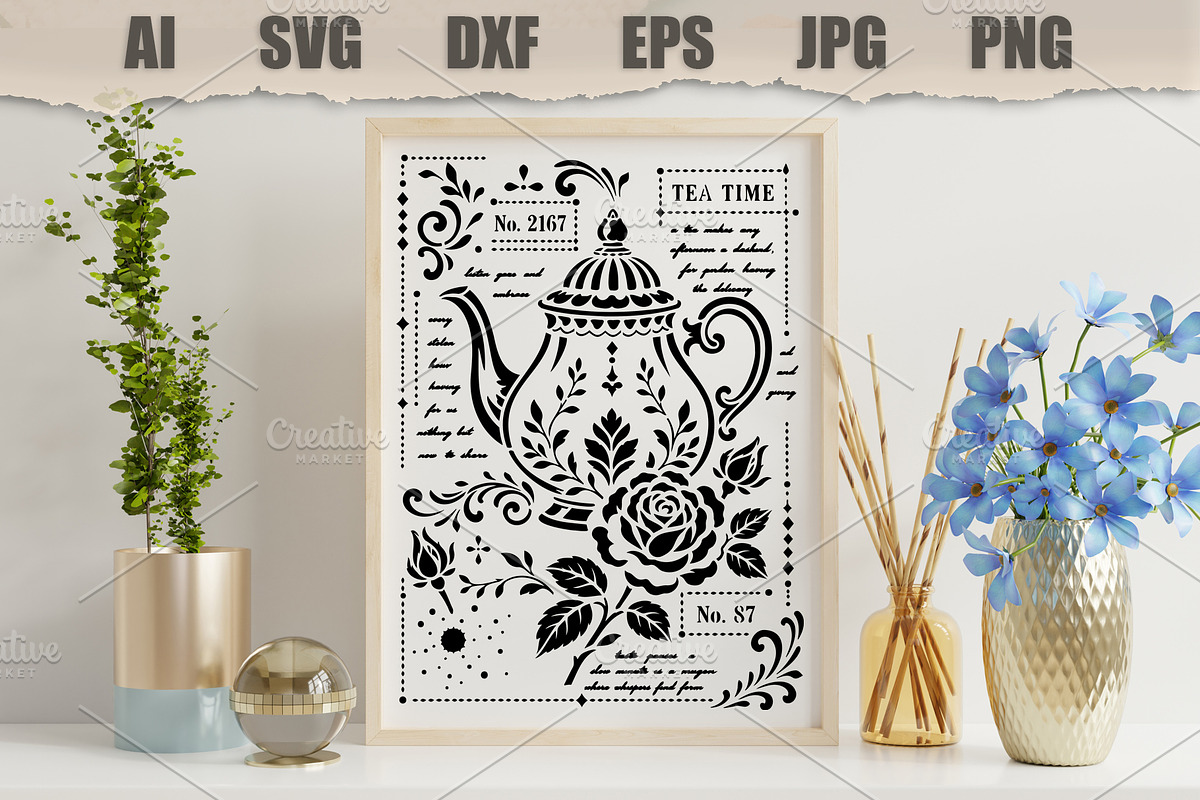 Stencil Vintage Teapot, an Object Illustration by MARYCRAFTIRIA (Photo 3 of 3)