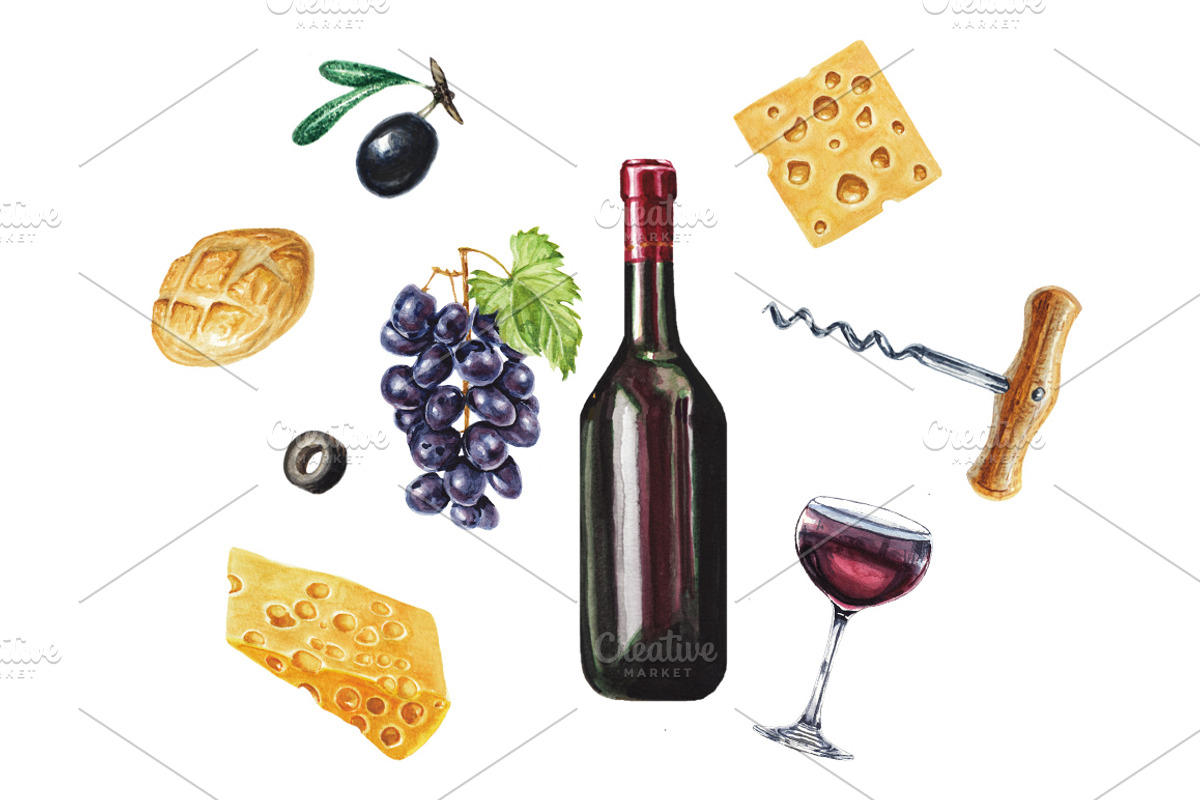 Watercolor wine collection, a Pattern Graphic by lenavetka87 (Photo 1 of 3)