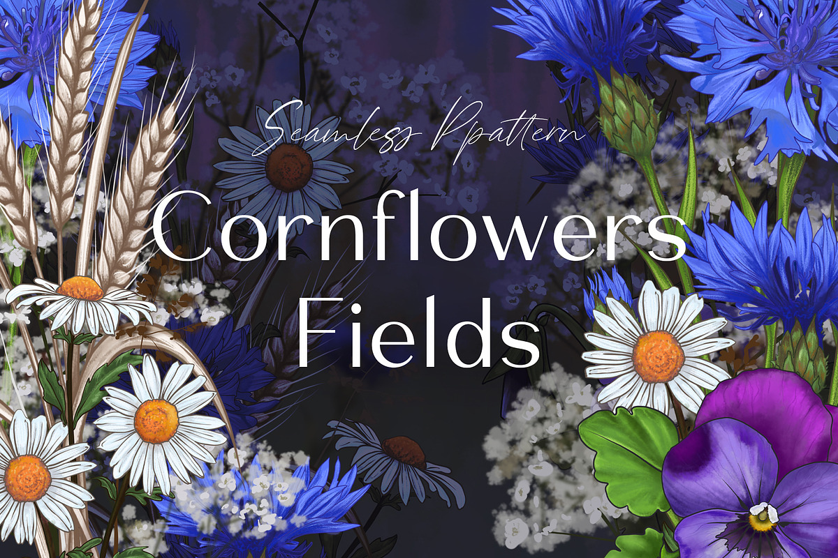 Seamless Pattern Cornflowers Fields, a Pattern Graphic by Yana Dobrik (Photo 1 of 11)