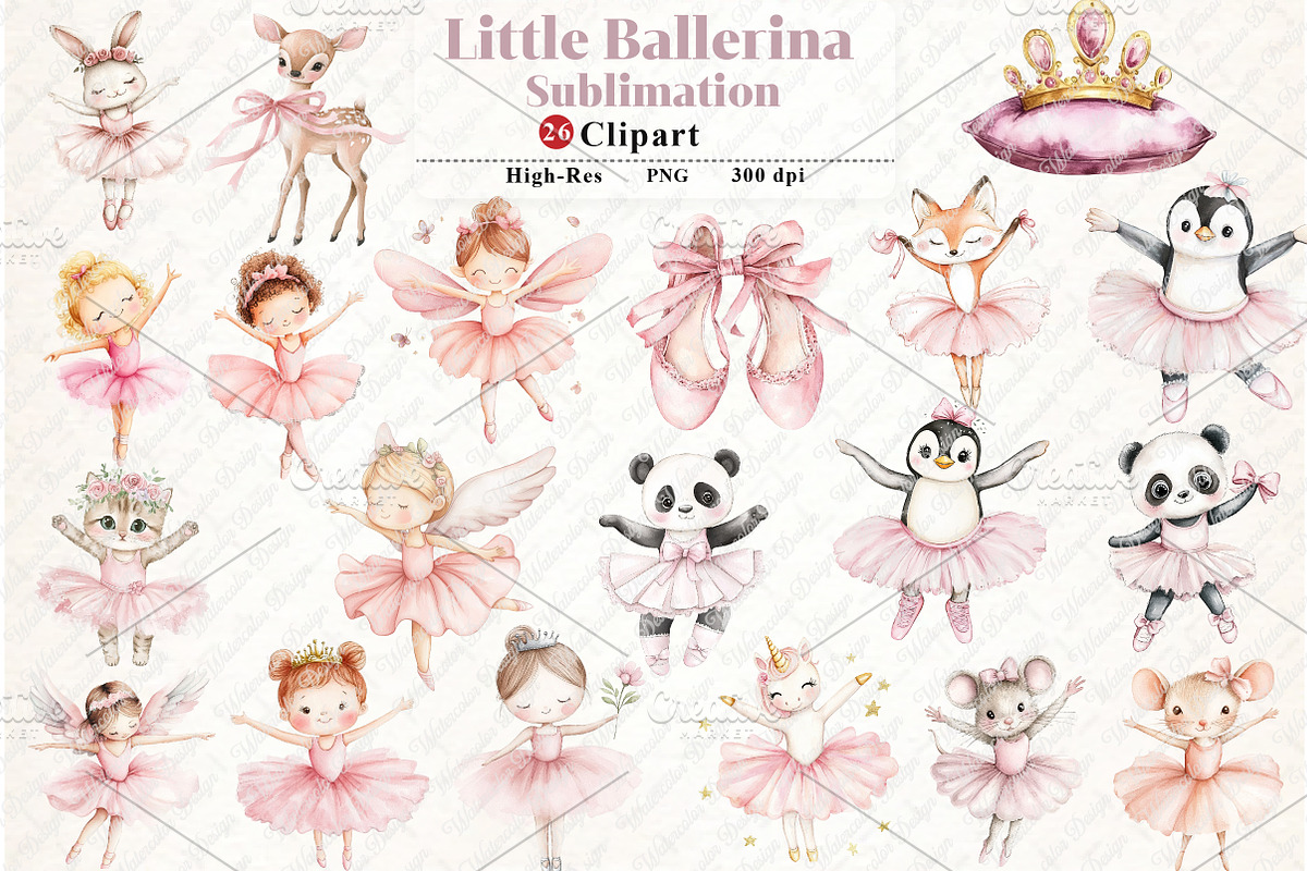 Watercolor Little Ballerina Clipart, an Illustration by Watercolor design (Photo 1 of 12)