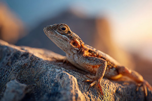 Bearded dragon basking on a rock at sunset, an Animal Photo by AlyaAnd