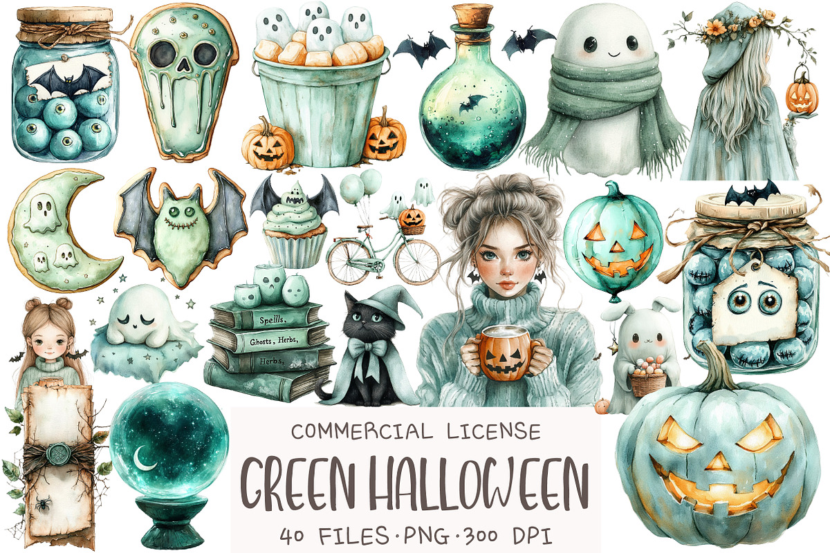 Mint Green Halloween Clipart, an Illustration by OK Design (Photo 1 of 5)