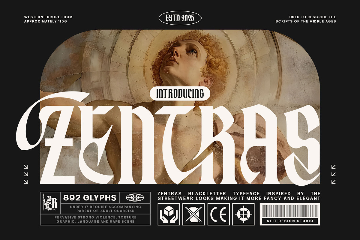 Zentras Typeface, a Blackletter Font by alit design (Photo 1 of 17)