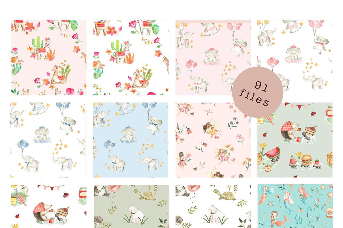 BUNDLE #2 - Watercolor Patterns, an Animal Illustration by Flora+Bear (Photo 5 of 11)
