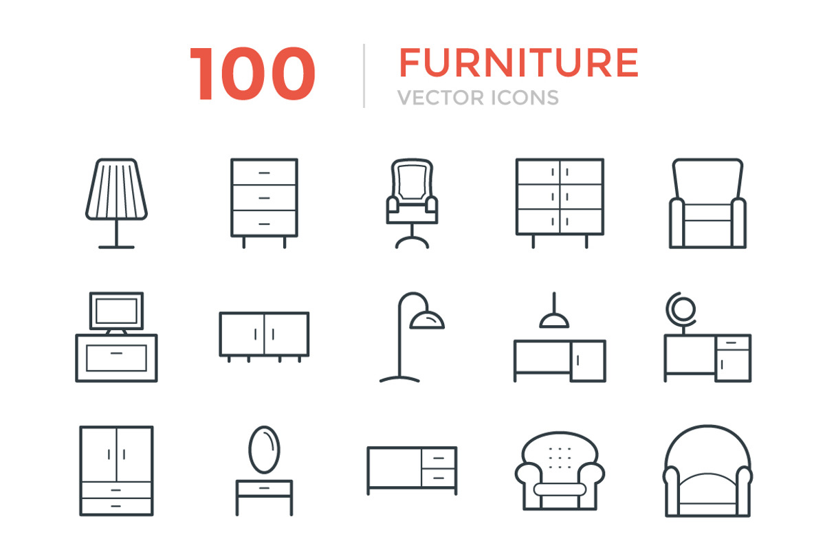 100 Furniture Vector Icons, an Outline Icon by Vectors Market (Photo 1 of 3)