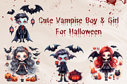 Cute Vampire Boy and Girl Graphic, an Object Graphic by PKshop (Thumbnail 1 of 3)