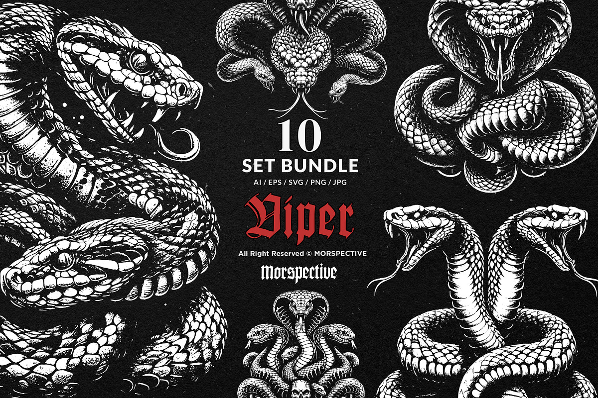 10 Bundle Dark Art Viper Snakes, an Illustration by Morspective (Photo 1 of 7)