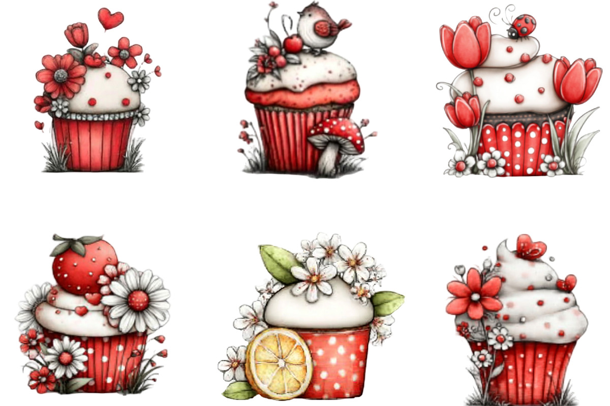 Whimsical Spring Cupcake Clipart, an Illustration by Designking (Photo 2 of 5)