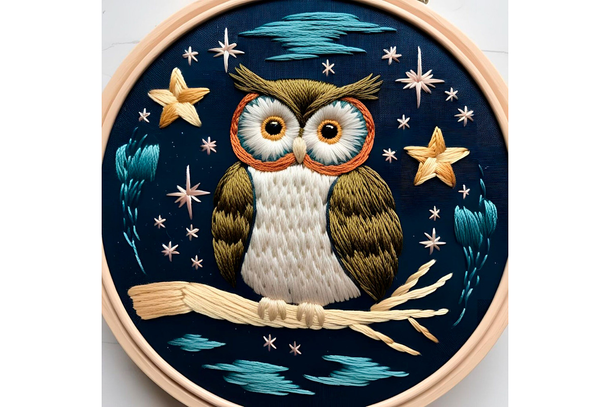 Embroidered owl bird animal, a Background Graphic by IrySha (Photo 4 of 7)