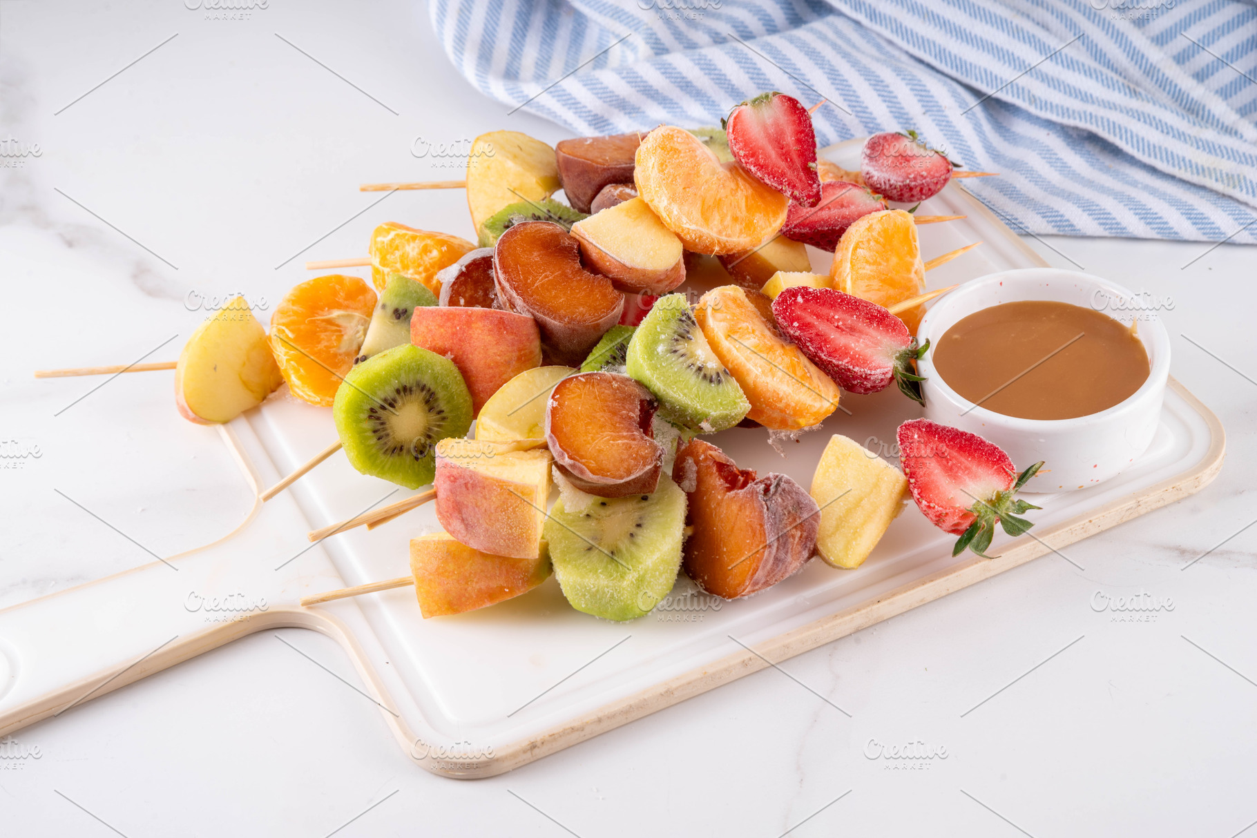 Frozen Fruit Kebabs with caramel sauce, a Food & Drink Photo by Rimma