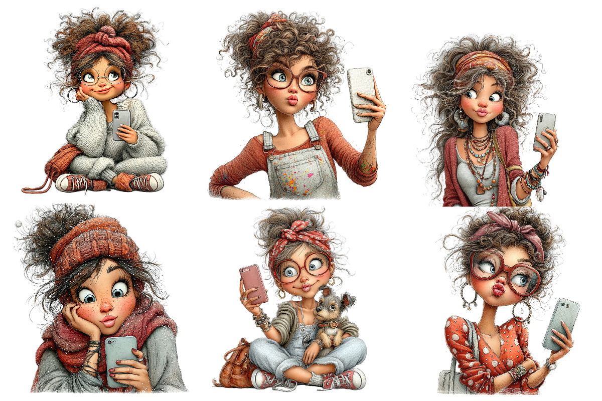 Quirky Woman Selfie Clipart PNG, a Seasonal Illustration by DreamArtGraphic (Photo 5 of 5)