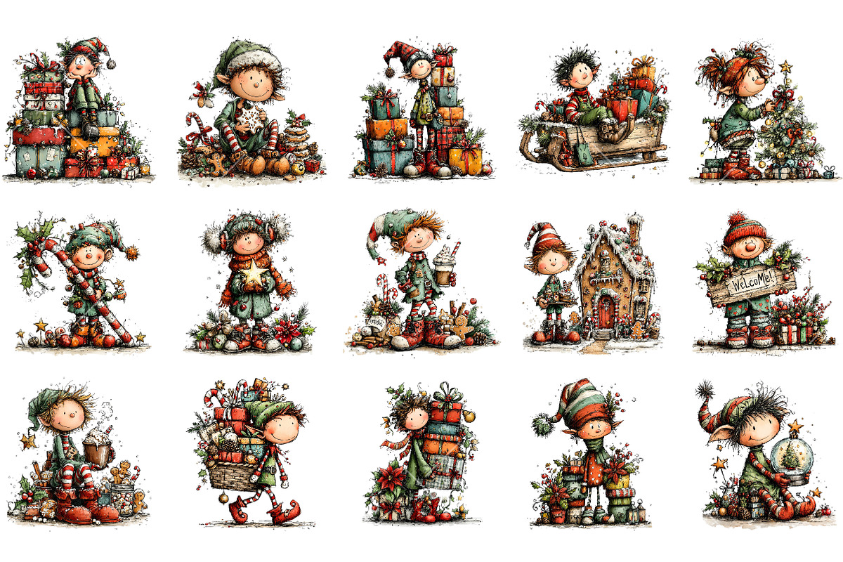 Whimsical Christmas Elf Clipart, a Person Illustration by OK Design (Photo 3 of 6)
