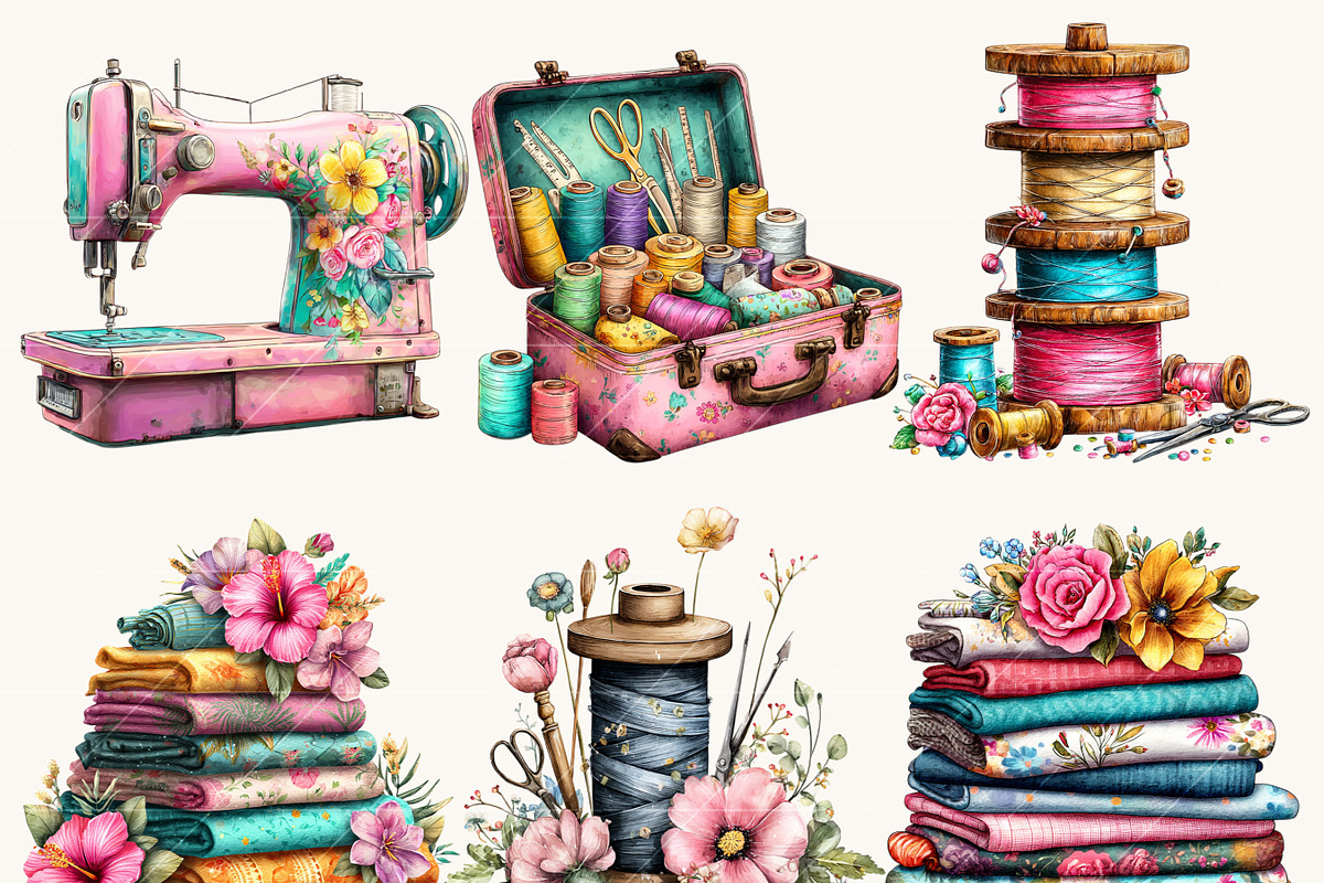 Watercolor Sewing Clipart Bundle, an Object Illustration by BusyDaydesign (Photo 2 of 8)
