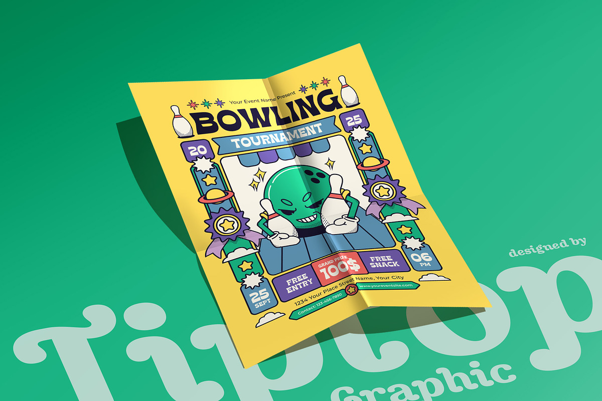 Retro Bowling Tournament Flyer, a Flyer Template by Tiptop Graphic (Photo 5 of 5)