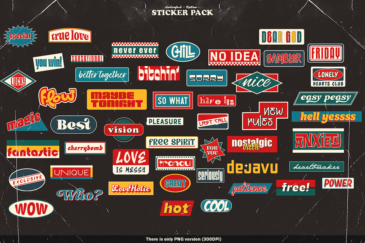 Colorful and Retro Sticker Pack, a Graphic by Dirtybarn (Photo 3 of 3)
