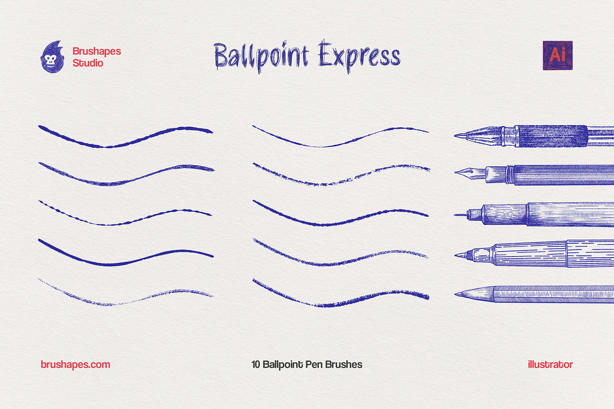 Ballpoint Pen Illustrator Brushes, a Brush Add-On by brushapes.com (Photo 3 of 10)