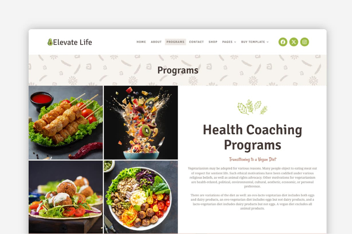 Elevate Life – Dietitian WP Theme, a WordPress Template by Your Theme Shop (Photo 4 of 9)