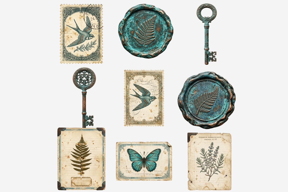 Patina Blue Vintage Ephemera PNG, a Seasonal Illustration by Tanya Kart (Photo 10 of 15)