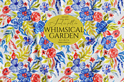 Whimsical watercolor garden print, a Pattern Graphic by SirenaArt (Thumbnail 1 of 13)