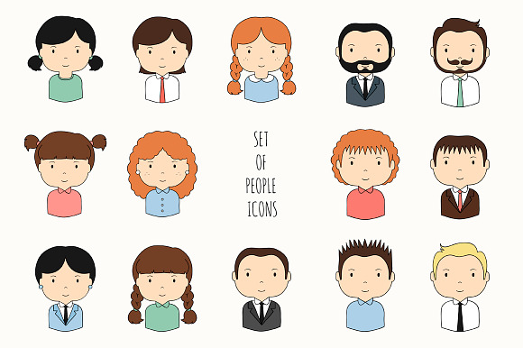 Set Of People Icons. Drawn Faces.