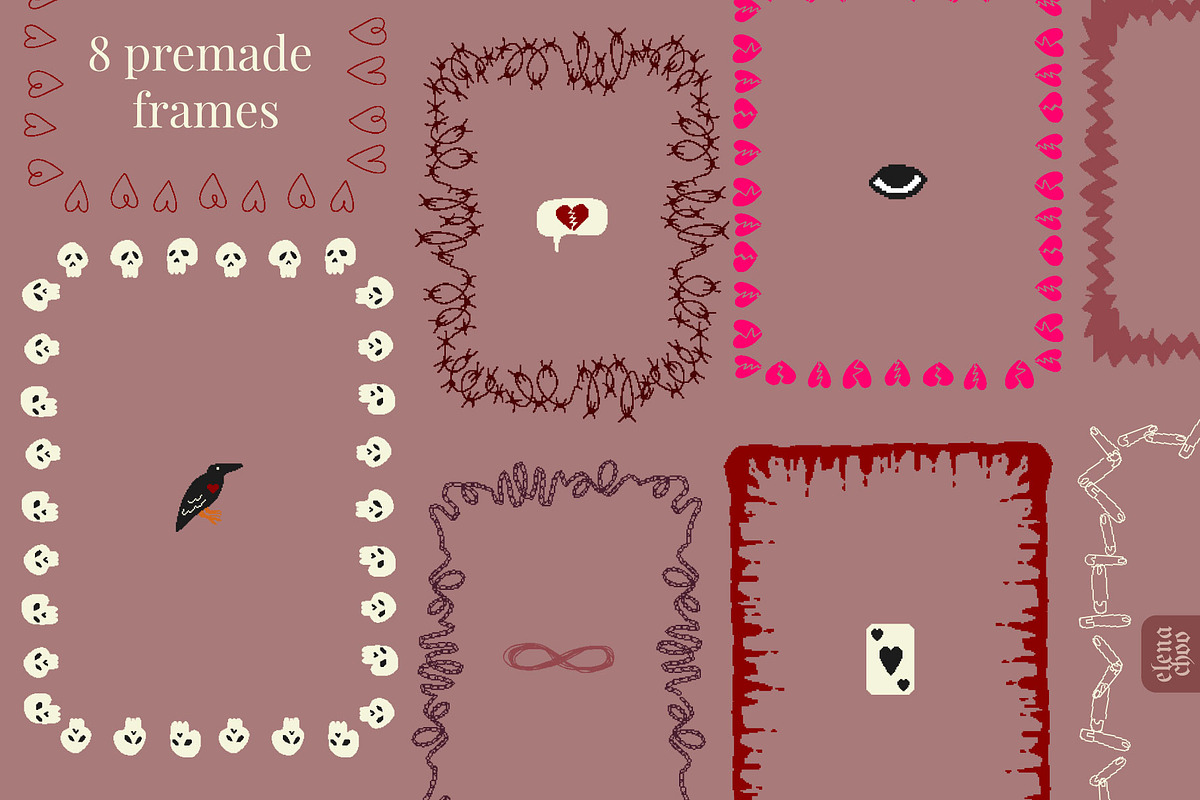Noir Valentine punk pixel doodles, an Object Graphic by Elena Choo (Photo 6 of 13)