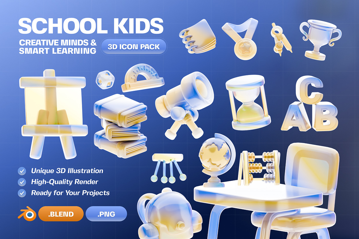 School Kids Essentials 3D Icon Pack, an Object 3D Model by Haps Space (Photo 1 of 4)