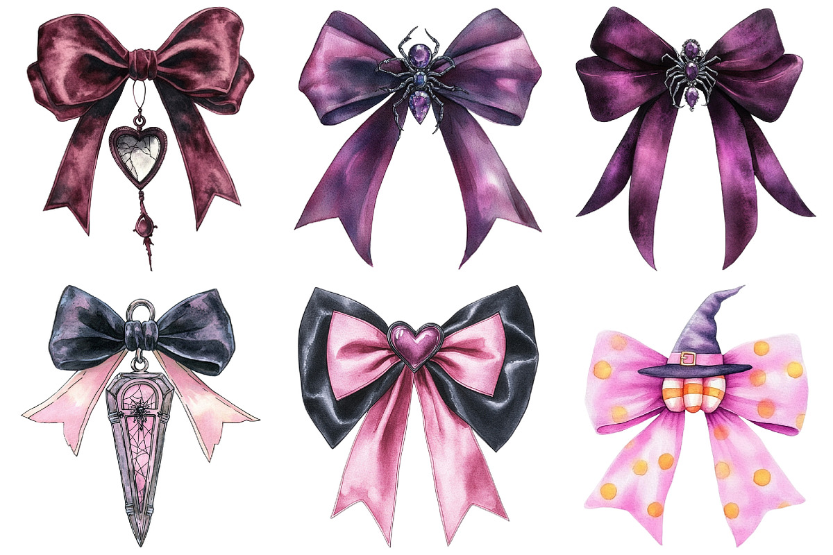 Halloween Coquette Bow Clipart, an Illustration by Craft Nest (Photo 5 of 6)