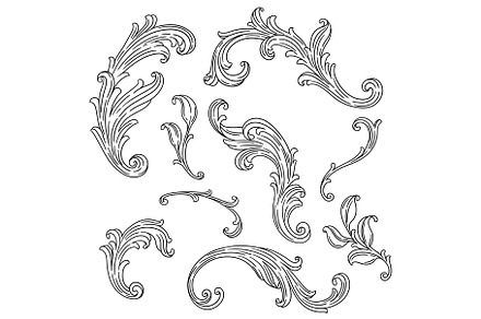 Set of floral elements in baroque., an Object Graphic by incomible