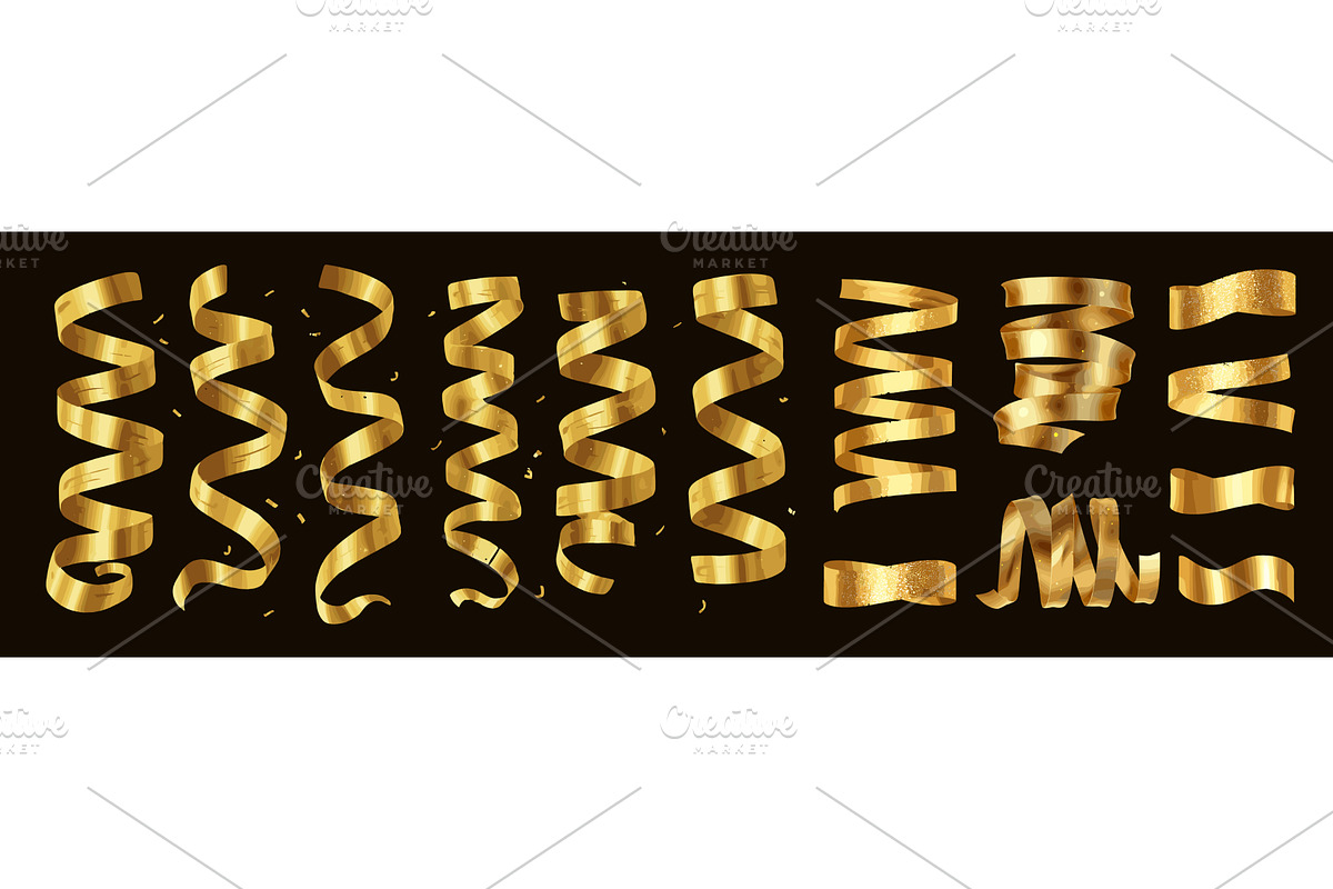 Golden party streamers. Gold ribbons, an Object Illustration by Stock-Smart-Start