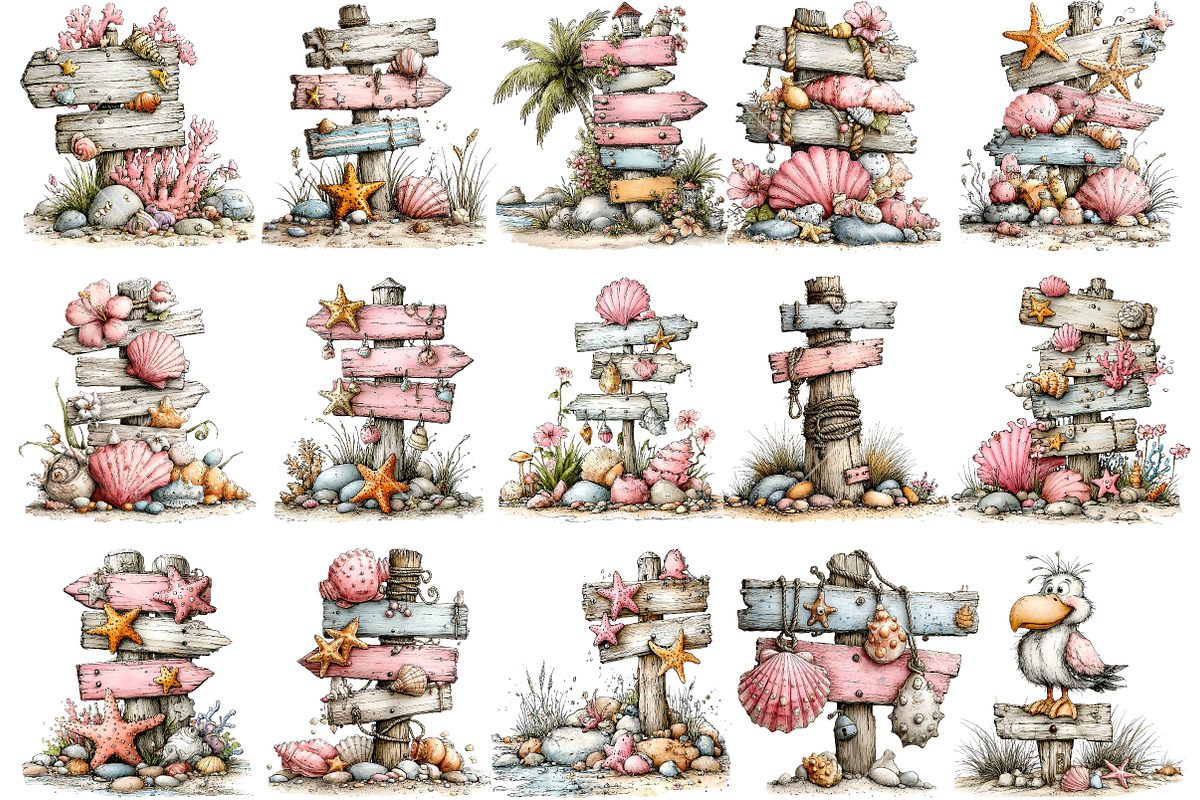 Whimsical Beach Signpost Clipart, an Illustration by OK Design (Photo 3 of 6)
