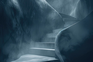 Moody Surreal Stone Staircase Inside Dark Organic Cave Interior, an Abstract Photo by José Manuel Gelpi