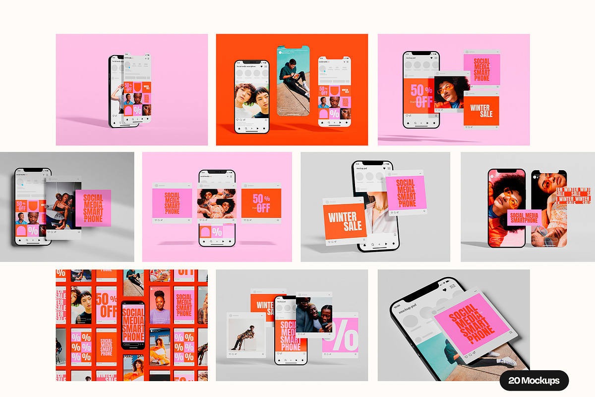 Social Media Smartphone Mockup Set, an iPhone Mockup by Mego-studio (Photo 2 of 6)