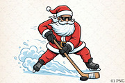 Santa Playing Ice Hockey Christmas P, an Illustration by Libby Wishes (Thumbnail 1 of 6)