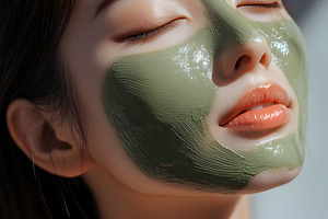 Woman relaxing with green clay face mask in sunlight, a Person Photo by Photostock