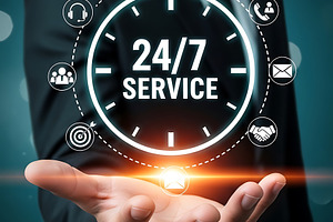 Businessman offering 247 service wit, a Business Photo by Artonix