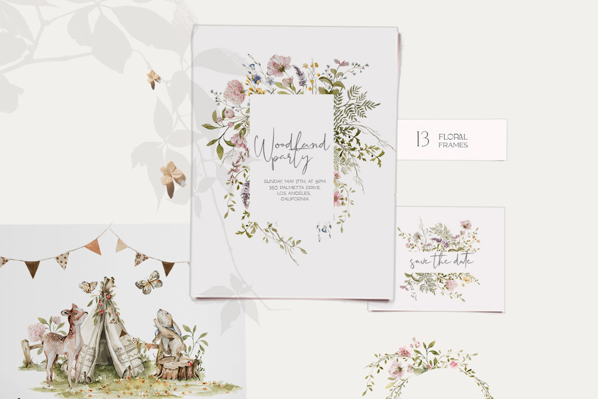 Woodland baby animals Field flowers, an Animal Illustration by 60secondsArt (Photo 9 of 16)