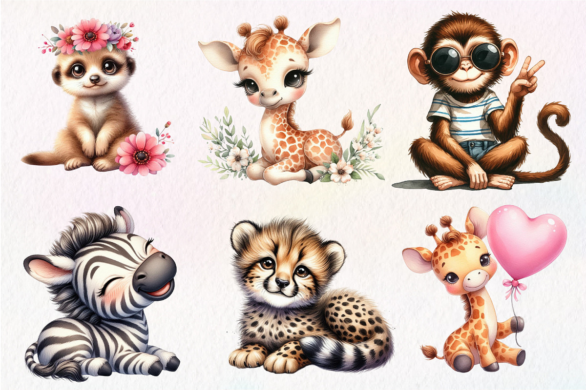 Cute Safari Animals, Clipart, an Illustration by Dream Creation (Photo 3 of 6)