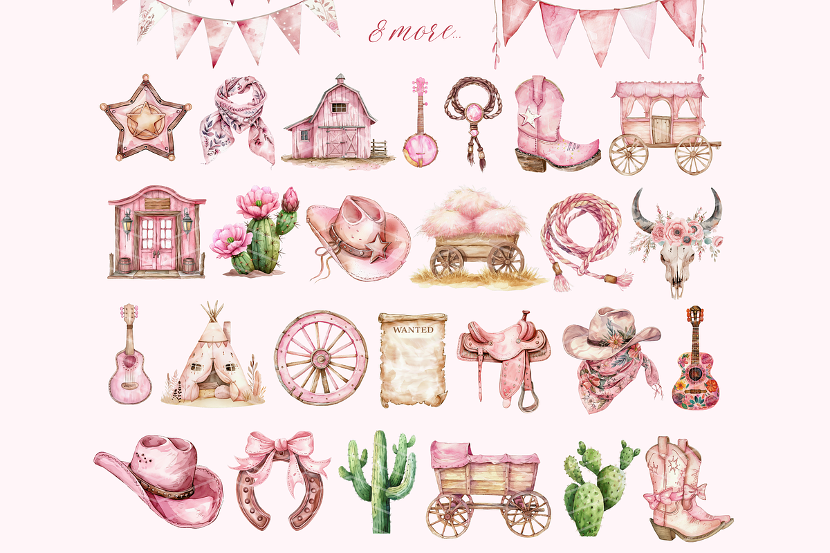 Cute Pink Cowgirl Clipart Set, a Person Illustration by ClipArtCharm (Photo 5 of 6)