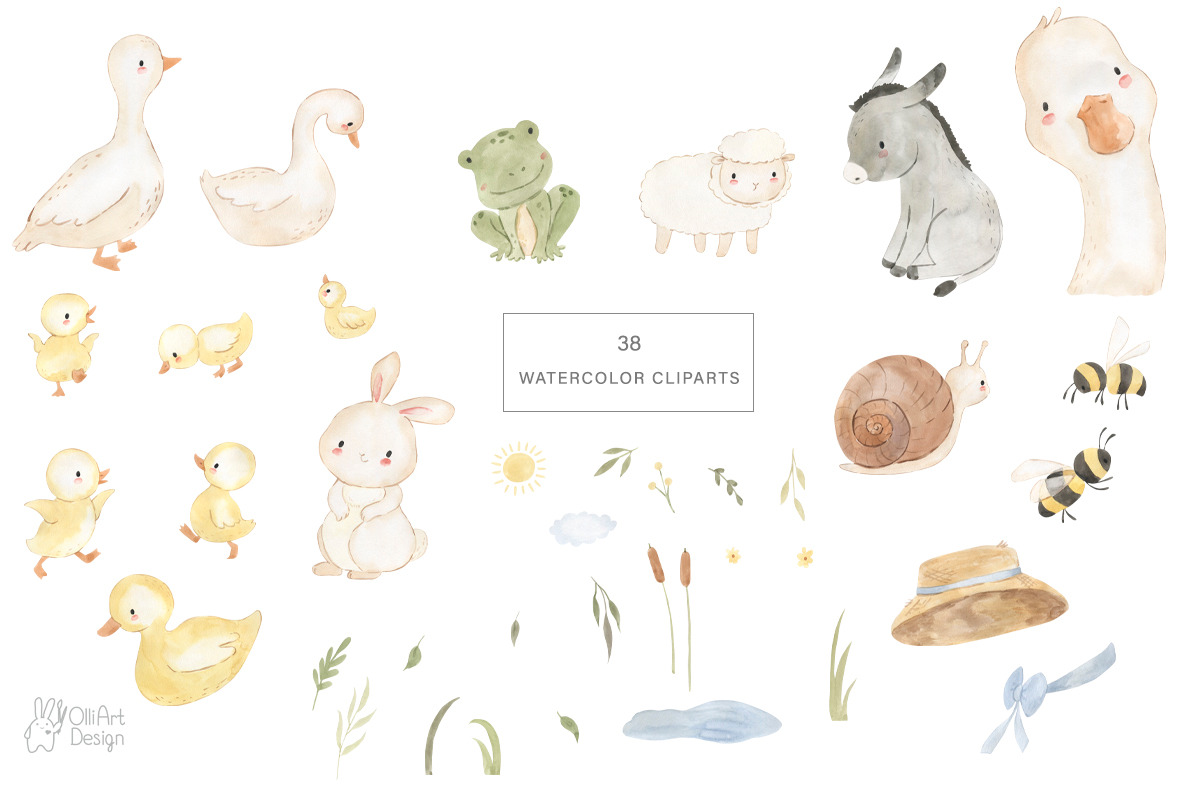 COUNTRYSIDE. Goose, donkey, frog, an Animal Illustration by OlliArtDesign (Photo 2 of 6)