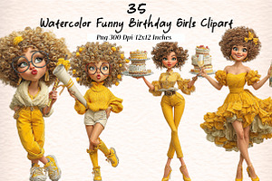 Watercolor Funny Birthday Girls Clip, an Illustration by Digital Artistic99