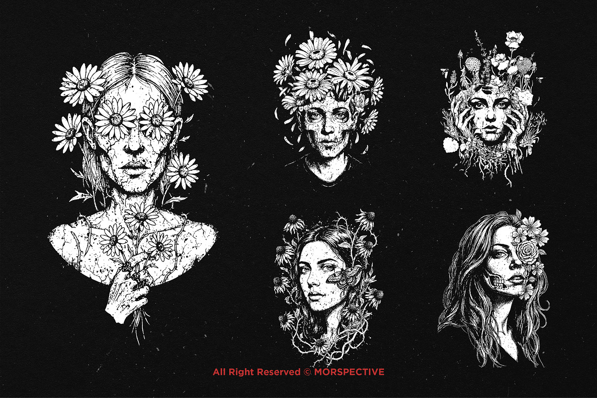 10 Bundle Dark Art Floral Life Girl, an Illustration by Morspective (Photo 5 of 7)