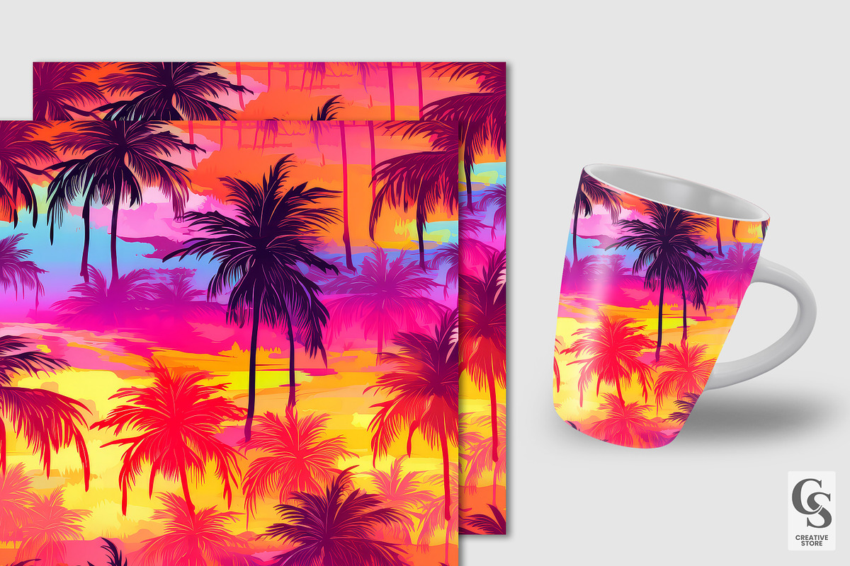 Tropical Summer Sunset Digital Paper, a Pattern Graphic by Creative Store (Photo 2 of 4)