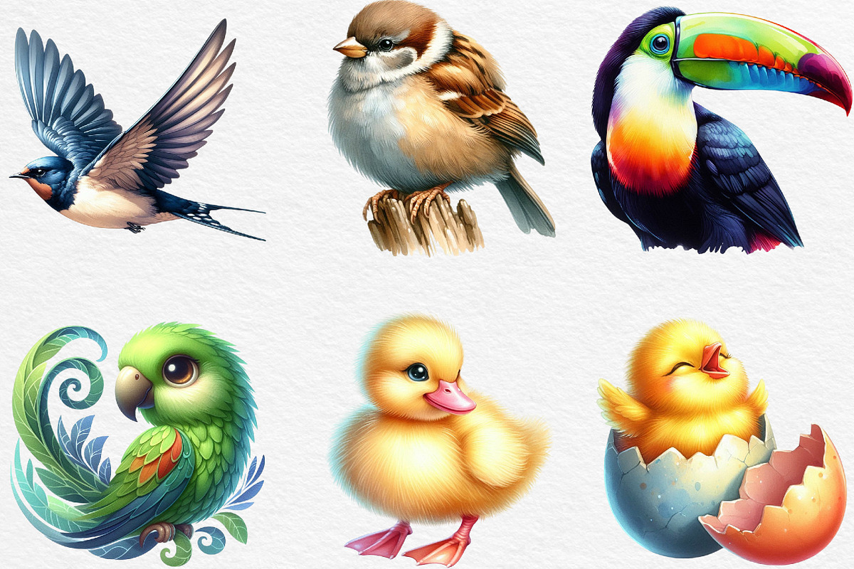 Watercolor Bird Clipart, an Illustration by Black Bird Studio (Photo 3 of 6)