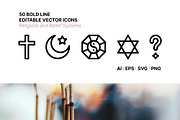 50 Religion and Belief Sytem Icons, an Outline Icon by Side Project (Thumbnail 1 of 7)